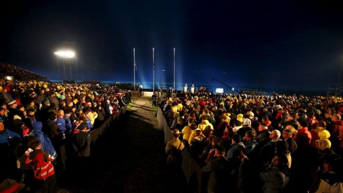 Large crowd attending the Anzac Day dawn service at Gallipoli, Turkey