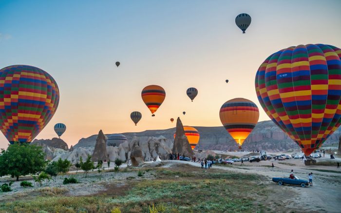 Colorful hot air balloons floating cappadocia
