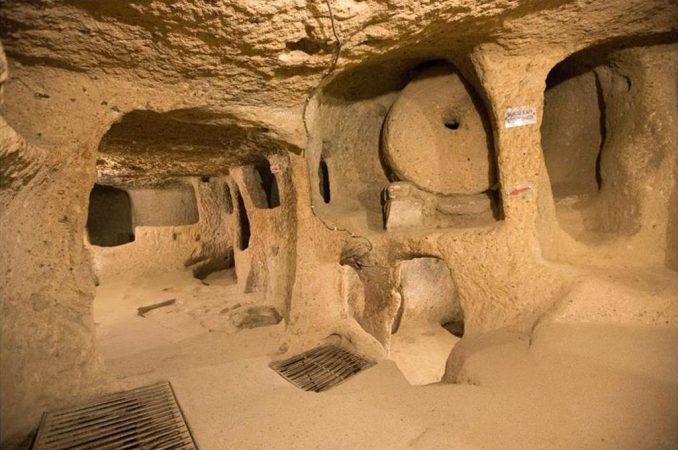 Ozkonak underground city carved kitchen stable area cappadocia
