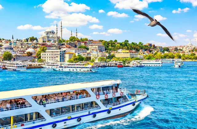 An Istanbul Bosphorus boat tour sails along the legendary strait, offering travelers a memorable perspective of historic waterfront landmarks, palaces, and the city's unique two-continent setting.