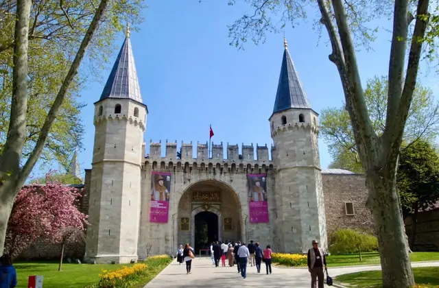 Topkapi Palace imperial gate and towers in Istanbul