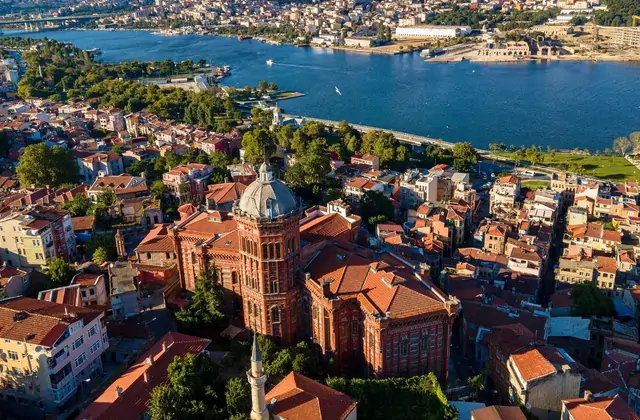 Vista aerea del quartiere di Balat e del Corno d'Oro a Istanbul