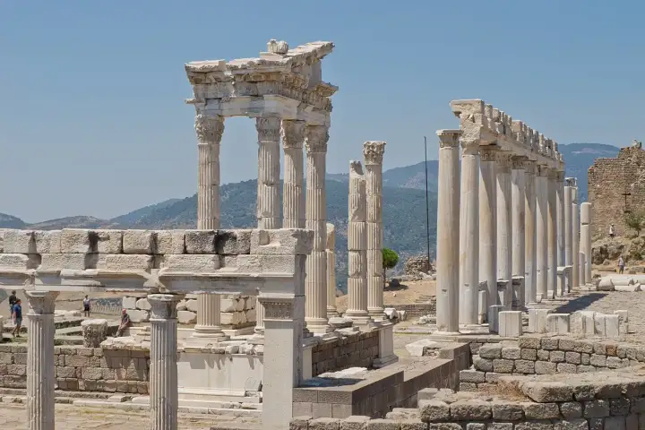 Temple of Trajan columns at ancient Pergamon in Bergama Turkey