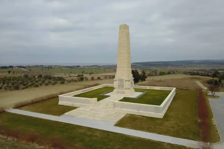 Aerial view of Cape Helles Memorial at Gallipoli in Canakkale Turkey