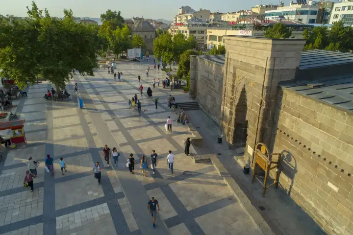 Aerial view of Kayseri city square and historic center in Turkey
