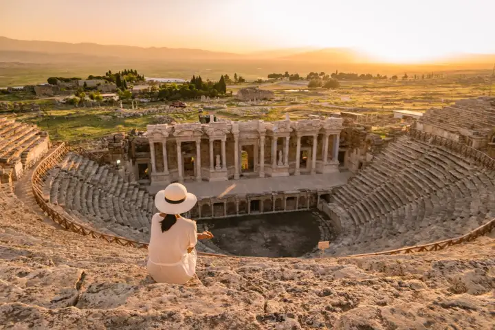 Hierapolis theater at sunset in Pamukkale Turkey
