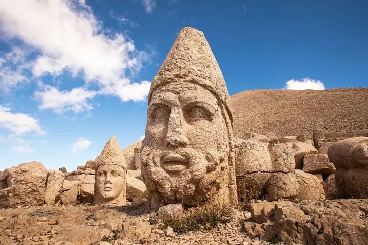 Stone heads view on Mount Nemrut in Adiyaman Turkey